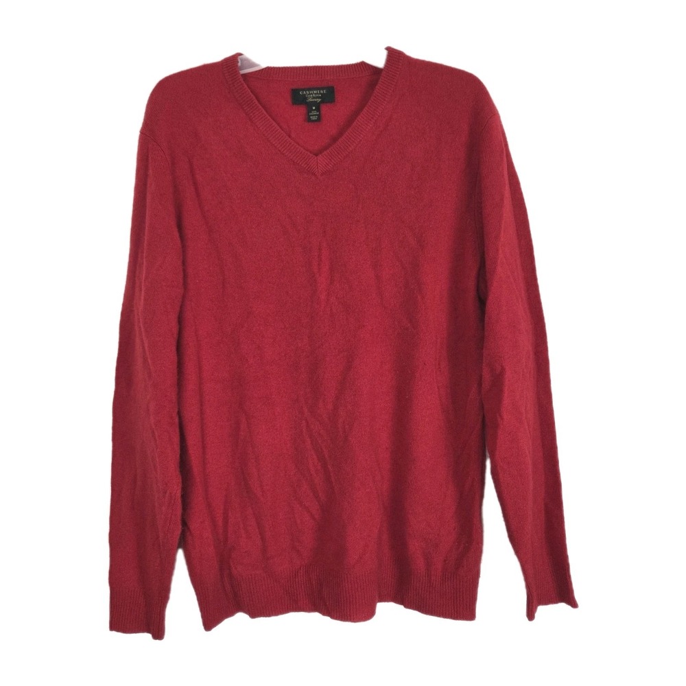Club Room Luxury Men's size M red 100% Cashmere V-Neck‎ Pullover Sweater knit